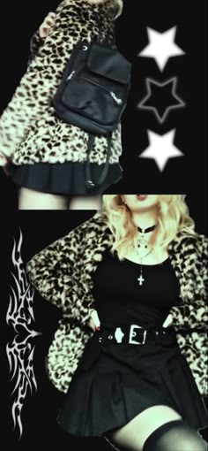 Leopard Print Coat Grunge, Goth Leopard Print, Leopard Print Y2k Outfit, Leopard Print Outfits Y2k, Leopard Coat Outfit Winter Style, Goth Cheetah Print, Leopard Print Outfits Aesthetic, Soft Alternative Outfits, Outfit Inspirations Simple