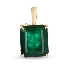 Displayed is a classic Colombian emerald solitaire necklace set in 14K yellow gold. This gorgeous solitaire pendant carries a large 4.92-carat emerald in a four-prong setting. The gem has a dark green color and very good luster. An ideal solitaire, perfect for everyday use!  Setting Style: Solitaire - Prong  Setting Material: 14K Yellow Gold Main Stone: Emerald Shape: Emerald Cut Approx Weight: 4.92-carats Color: Dark Green  Clarity: Translucent Luster: Very Good Origin: Brazil Treatments: Natural, Oiling Retail Price $9320.00 This masterpiece is made to order and takes 3-10 business days to craft. If you have a special request for a custom-created item please contact us at 1 800 840 6828. Complimentary shipping with the USA & Certification of Appraisal! Yellow Gold Emerald Cut Solitaire Necklace, 14k Gold Emerald Cut Solitaire Necklace, Timeless 14k Gold Emerald Cut Solitaire Necklace, Emerald Cut Solitaire Necklace In 14k Gold, Classic Yellow Gold Emerald Birthstone Necklace, Classic Yellow Gold Emerald Necklace Birthstone, Classic Gold Emerald Birthstone Necklace, Classic Yellow Gold Emerald Necklace With Birthstone, Classic Emerald Necklace As Birthstone In Yellow Gold