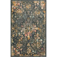 an area rug with various colors and designs on it, including black, orange, yellow and purple