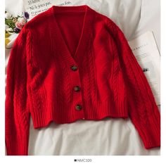 Size: one size Fabric: other Color: red, blue, white, pink Washing suggestion: hand washing is recommended, and the water temperature shall not exceed 30 ℃, which can be dry cleaned Cardigan Long Sleeve, Red Blue White, Button Sweater, Early Spring Outfits, Red Cardigan, Cardigan Long, Current Fashion Trends, Button Cardigan, Large Buttons