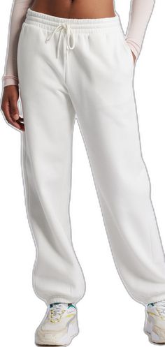 Fleece Sweatpants With Elastic Waistband For Spring, Spring Fleece Sweatpants With Relaxed Fit, Comfortable White Joggers For Spring, Comfortable White Spring Joggers, White Sweats For Spring, Comfortable White Sweats For Spring, Comfortable White Sweats For Loungewear, White Wide Leg Loungewear Sweatpants, White Wide Leg Sweatpants For Loungewear