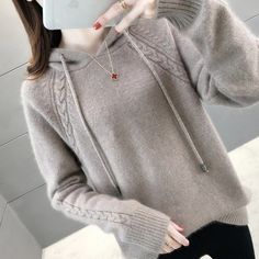 Fashion Pullover Sweater Women Fall Loose Knitted Hooded Long Sleeve Jumper Female Thick Solid Ladies Sweater Casual Tops Winter Knitted Long Sleeve Hoodie, Knitted Long Sleeve Winter Hoodie, Warm Knit Long Sleeve Hoodie, Knitted Hoodie Sweater For Cold Weather, Warm Cozy Fit Hoodie, Winter Knit Hoodie Sweater, Knitted Long Sleeve Hoodie For Winter, Knitted Winter Wear Hoodie, Knitted Hoodie For Winter