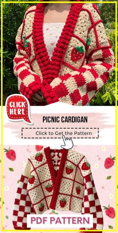 the crochet pattern is shown for this cardigan