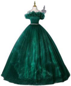 Banquet Tulle Ball Gown, Green Princess Tulle Quinceanera Dress, Tulle Ball Gown Quinceanera Dress For Banquet, Ball Gown With Tulle Skirt For Banquet, Tulle Quinceanera Ball Gown For Banquet, Banquet Ball Gown With Tulle Skirt, Tulle Floor-length Quinceanera Dress For Debutante Ball, Floor-length Tulle Quinceanera Dress For Debutante Ball, Floor-length Tulle Ball Gown For Quinceanera