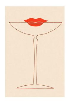 a drawing of a martini glass with lipstick on it