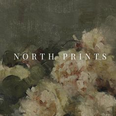 a painting with the words north prints in white and pink on it's side