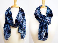 "Silk Velvet Scarf in Mineral Wedgewood! -Silk/Rayon Blend -Super soft and luxurious! -13\" Wide x 70\" Long -Would make a great gift for you or a loved one! About Us: Yuiitsu Dye Shop is an apparel and lifestyle accessory brand focused on creating high-end hand dyed merchandise in unique patterns and colors. Yuiitsu is Japanese for \"only one\" as each of our products are unique and completely one of a kind. Please expect some variations in products compared to the picture. I promise to send on Hand Dyed Shawl, Tie Dye Scarf, Bohemian Scarf, Tie Dye Scarves, Velvet Shawl, Velvet Scarf, Scarf Tie, Scarf Silk, Scarf Tying