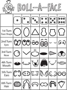 the printable roll - a - face game is shown with different faces and numbers