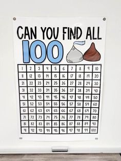 a sign that says can you find all 100? with shoes in front of it