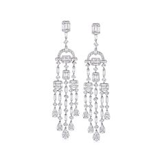 Ross-Simons - 8.00 ct. t. w. Diamond Chandelier Earrings in 18kt White Gold. Our exceptional pair of chandelier earrings will douse you in its exceptional radiance, leaving you set to steal the limelight at any occasion. A grand total of 8.00 ct. t. w. baguette, marquise, pear-shaped, princess-cut and round brilliant-cut diamonds form thoughtfully crafted clusters and drops that scintillate stunningly as they trickle downwards. Finely set in polished 18kt white gold. The pair hangs at a dramatic Luxury Festive Chandelier Earrings For Celebration, Classic Chandelier Dangle Earrings With 17 Jewels, Diamond Anklet, Italian Gold Jewelry, Mixed Metal Bracelets, Diamond Chandelier Earrings, Diamond Chandelier, Pearl Strands Necklace, Mixed Metal Earrings