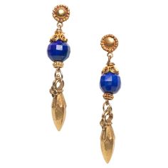 Gold Lapis Lazuli Pierced Earrings, Gold Pierced Earrings With Lapis Lazuli, Gold Lapis Lazuli Earrings, Lapis Lazuli Earrings, Lapis Lazuli Beads, Ear Jewelry, Tahiti, 22k Gold, Character Costumes