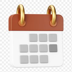 a white and brown calendar with two gold rings on it's side, against a transparent background