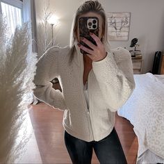 Very Warm Sherpa/Faux Fur Zip Up 2 Front Pockets Shoulder “Puffed” Detail-Making This Sherpa Have 90s Vibes Nwt-No Flaws, Rips Or Stains Cozy Winter White Fleece Jacket, Cozy Fit White Outerwear For Fall, White Cozy Fit Winter Outerwear, Cozy Fit White Winter Outerwear, White Cozy Fit Outerwear For Winter, Winter White Fleece Jacket For Cold Weather, Cozy White Fleece Jacket For Fall, Cozy White Outerwear With Faux Fur Lining, Cozy Cream Sherpa Fleece Jacket