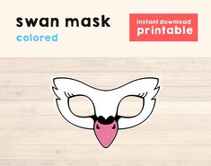 a white mask with pink tongue sticking out and the words, swan mask colored printable