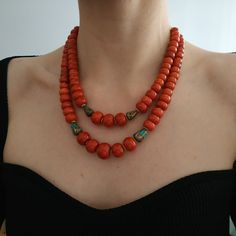 < Coral Necklace with brass beads > This product made according to the model of authentic traditional Ukrainian jewelry. The coral is modern, the design is vintage. Like 99% of the coral on the market these days, this coral has been dyed. I use bamboo coral which is not endangered or threatened in any way, unlike natural pink or red coral (the production of which is forbidden almost everywhere in the world). Bamboo coral doesn't mean it's not organic. Every bead of it has a distinctive and Bohemian Red Coral And Wooden Beads, Handmade Red Coral Beads For Jewelry Making, Bohemian Red Coral Beads For Jewelry Making, Red Coral Jewelry With Wooden Beads, Red Coral Necklace With Wooden Beads, Traditional Red Coral Jewelry With Wooden Beads, Traditional Red Coral Beaded Necklace, Red Coral Beaded Necklaces With Wooden Beads, Spiritual Red Coral Necklaces With Polished Beads