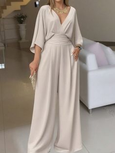 Apricot Casual Collar Short Sleeve Fabric Plain Other Embellished Non-Stretch  Women Clothing Women Jumpsuit Outfits Classy, Pleated Fabric Jumpsuit, Trendy Birthday Outfits For Women, Trending Birthday Outfits, Jumpsuit Graduation Outfit, Stylish Jumpsuit Fashion, Birthday Looks Outfit Classy, Elegant Jumpsuits For Women, Elegant Jumpsuit Classy