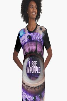 Graphic T-shirt Dresses feature your chosen design, by an independent artist Sublimation printed 96% polyester, 4% elastane front panel Solid color 100% cotton back/sleeves/rib Loose casual fit Graphic T-Shirt Dresses are made and printed in the USA #purplevision #ypographyfashion #3DRender #graphictshirtdress #fashionstatement #purplepassion #fashionInspiration #trendsetterstyle #uniquefashion #dresstoImpress" Shirt Dresses, 3d Render, Casual Fit, Casual Fits, Unique Fashion