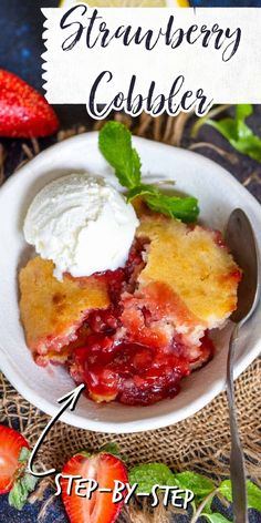 a close up of a plate of food with strawberries