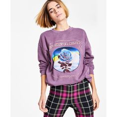 Go For Retro Vibes In This Grateful Dead Graphic Sweatshirt By Junk Food. Pair It With Your Favorite Jeans For A Go-To Look. Approx. Model Height Is 5'10" And She Is Wearing A Size Medium Crewneck Cotton/Polyester Machine Washable Imported Grunge Style Text Print Tops For Fall, Purple Graphic Print Sweatshirt For Fall, Trendy Purple Sweatshirt With Graphic Print, Purple Slogan Tops, Purple Tops For Fall Streetwear, Winter Slogan T-shirt, Trendy Slogan Tops For Fall, Trendy Fall Slogan Tops, Grunge T-shirt For Fall