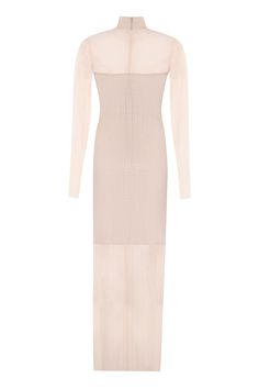 7% Elastane, 93% Polyamide Silk Midi Dress With Sheer Sleeves, Fitted Silk Midi Dress With Sheer Sleeves, Luxury Spring Dress With Sheer Sleeves, Luxury Dress With Sheer Sleeves For Spring, Chic Long Dresses With Sheer Sleeves, Luxury Dresses With Sheer Sleeves For Spring, Evening Dress With Sheer Sleeves, Chic Long Sheer Dress, Luxury Fitted Long Dress