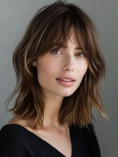 42 Inspiring Mid-Length Haircuts with Bangs for Every Face Shape and Style Mid Length Haircut With Bangs, Rich Brunette Hair, Soft Blonde Hair, Medium Length Hair With Bangs, Dark Brunette Hair, Haircuts Ideas, Rich Brunette, Soft Blonde, Haircut With Bangs