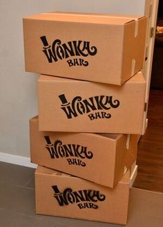 three boxes stacked on top of each other with the words wonka's bites written on them