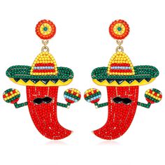 PRICES MAY VARY. 【Cinco De Mayo Earrings】: Are you ready for a fiesta? Our collection of colorful beaded dangle earrings will make your look a little more sartorially festive. Available in Mexican chili earrings, cute sombrero earrings, word Cinco De Mayo earrings and rhinestone letter FIESTA earrings, super fun and cute with intricately details, are sure to get plenty of compliments and add a pop of color to your favorite outfits 【Rainbow Fiesta Drop Earrings】: Whether used as fiesta party favo Novelty Multicolor Dangle Jewelry, Multicolor Novelty Dangle Jewelry, Adjustable Fun Party Earrings, Novelty Multicolor Earrings With Ear Wire, Multicolor Novelty Earrings, Fun Green Beaded Earrings For Party, Novelty Beaded Jewelry For Festivals, Party Earrings With Colorful Beads, Fun Dangle Earrings For Festivals