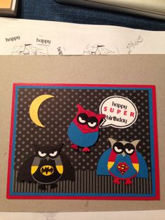 a card with two owls and an owl saying happy birthday