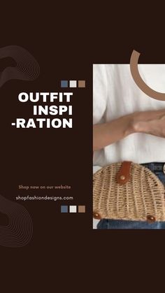 a woman holding a straw purse with the words outlet inspi - ratton on it