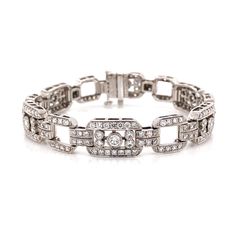 Slim vintage and Art Deco inspired diamond platinum bracelet. Adorned with white round cut diamonds in 7.85 carat total. Diamonds are all natural in G-H Color Clarity VS. Platinum 950 metal. Length: 18 cm Width. 1 cm Weight: 39.8 g [shortcode] [video] [/video] [/shortcode] Mya Harrison, Bracelets Luxury, Rolex Diamond, White Gold Hoop Earrings, Platinum Bracelet, Retro Bracelet, White Gold Hoops, Diamond Bling, Platinum Earrings