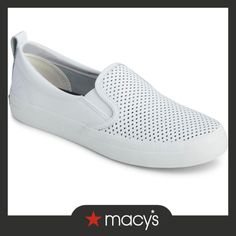 in stock White Leather Slip-on Sneakers For Spring, Everyday White Synthetic Slip-on Sneakers, White Perforated Slip-on Sneakers, Casual White Slip-on Sneakers With Perforations, White Slip-on Sneakers With Perforations For Spring, Sperry Women's, On Sneakers, Slip On Sneakers, Sperrys