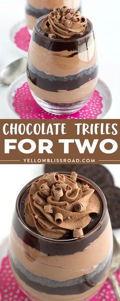 chocolate trifles for two with text overlay