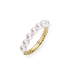 Mikimoto Akoya Cultured Pearl Ring in Yellow Gold Mikimoto Pearls Ring, Mikimoto Pearl Ring, Mikimoto Jewelry, Akoya Pearl Ring, Cultured Pearl Ring, Mikimoto Pearls, Plastic Ring, Pearl Set, Akoya Pearls