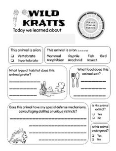 the wild krats worksheet is filled with information about what animals are eating