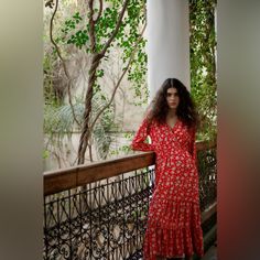 Bnwt Zara Red Floral Dress Long Sleeve Sinch Waist New With Tags Xs Zara Bohemian Red Midi Dress, Zara Red Floral Print Midi Dress, Zara Red Bohemian Dress, Zara Red Maxi Dress, Zara Clothes, Zara Embroidered Dress, Floral Dress Long Sleeve, Floral Dress Long, Tulle Dress Long