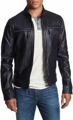 Leather Jacket With Jeans, Jacket With Jeans, Terno Slim, Herren Style, Lambskin Leather Jacket, Men's Leather Jacket, Leather Jacket Black, Black Leather Jacket, Leather Jacket Men