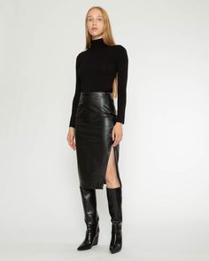 Black Vegan Leather Midi Skirt Midi Leather Skirt Outfit, Leather Skirt Midi, Ripley Rader, Midi Leather Skirt, Vegan Leather Midi Skirt, Olive Jumpsuit, Leather Skirt Outfit, Black Leather Skirt, Vegan Leather Skirt