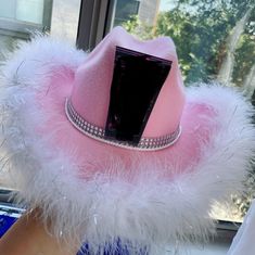 Not sparkly but could be if wanted for extra charge! Winter Party Hat With Fun Style, Trendy Party Hats One Size Fits Most, Trendy Mini Hats For Winter Parties, Trendy Party Hat, One Size Fits Most, Hot Pink Cowgirl Hat, Pink Cowgirl Birthday Hat, Pink Winter Party Hats, Trendy Pink Party Hat, Pink Country Hat For Western-themed Events