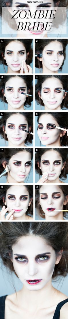 Halloween Makeup How-To: Zombie Bride Zombie Bride Makeup, Halloween Zombie Makeup, Makeup Zombie, Halloweenský Makeup, Zombie Bride, Mascaras Halloween, Halloween Makeup Diy, Amazing Halloween Makeup