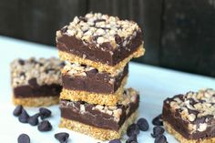 chocolate and oatmeal bars stacked on top of each other