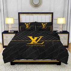 the louis vuitton bedding set is black and gold