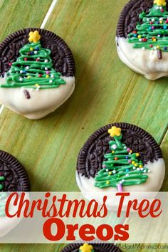 christmas tree oreos on a stick with white frosting