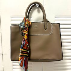 Brown Handbag, Never Used - Just Kept In A Closet For A Few Years! Beige Top Handle Box Bag For On-the-go, Khaki Rectangular Bag With Top Carry Handle, Rectangular Khaki Bag With Top Carry Handle, Khaki Shopping Bag With Top Carry Handle, Brown Square Box Bag With Handles, Khaki Tote Satchel With Handles, Khaki Rectangular Shoulder Bag With Top Carry Handle, Brown Square Satchel With Handles, Khaki Top Handle Shopping Bags