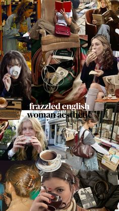 the collage shows many different images of women in hats and purses, with text that reads frazzled english woman