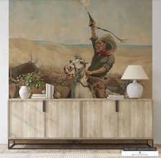 Western Mural, Vintage Western Decor, Grilling Art, Bulls Wallpaper, Farmhouse Gallery Wall, Dramatic Scene, Western Frontier, Neutral Earth Tones, Cowboy Life