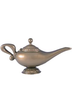 a silver teapot with a handle on it