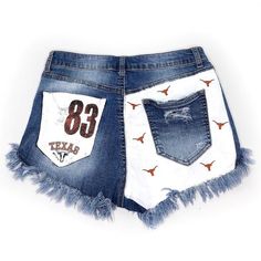 UT Longhorn Denim High Waist Shorts (6) Fit University, Tailgate Parties, Tailgate Outfit, Texas Style, High Waist Shorts, Gameday Outfit, Summer Diy, High Waisted Shorts Denim