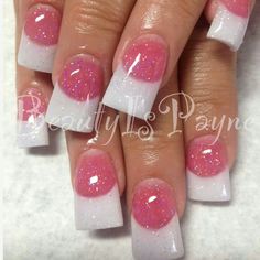 Short Glitter French Tip Nails, Pink And White French Tip Nails, Solar Nail Designs, Mcbling Nails, Me Core, Long Acrylic Nail Designs, Glamour Nails, French Acrylic Nails