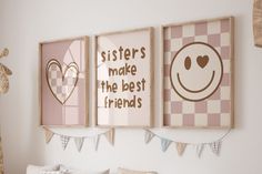 Small Room For 2 Sisters, Small Bedroom Ideas For 2 Sisters, Toddler Wall Decor, Twin Girl Bedrooms, Sisters Make The Best Friends, Art Sisters, Friends Wall Art, Kids Wall Prints, Sister Bedroom