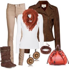 Brown Boots Outfit, Orange Jacket, Tan Pants, Boots White, Pants Brown, Brown Pants, Look Vintage